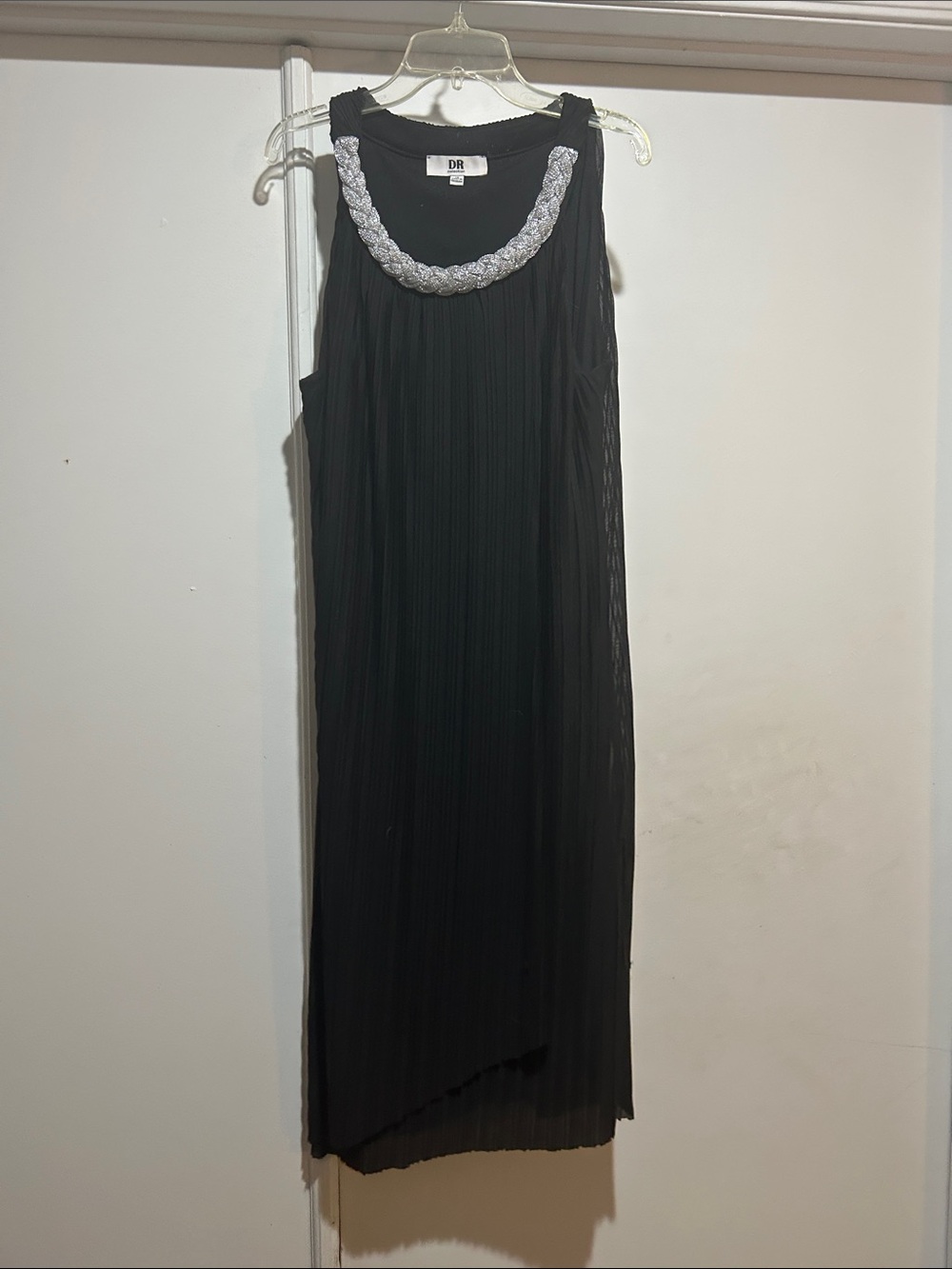 DR Black Midi Dress with Silver Braided Neckline